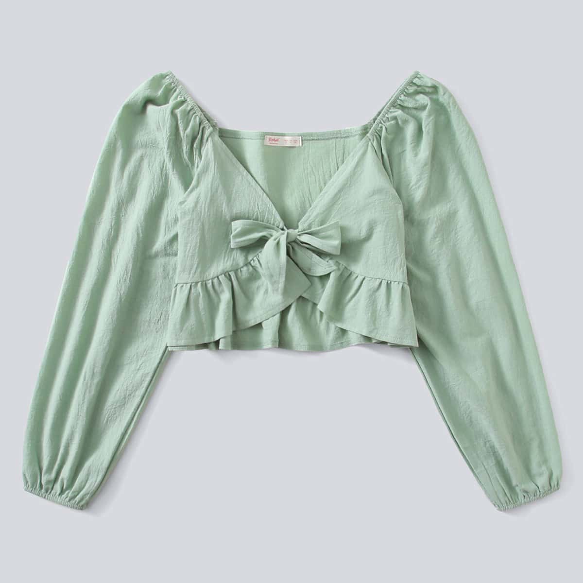 

Solid Tie Front Crop Top, Mint green