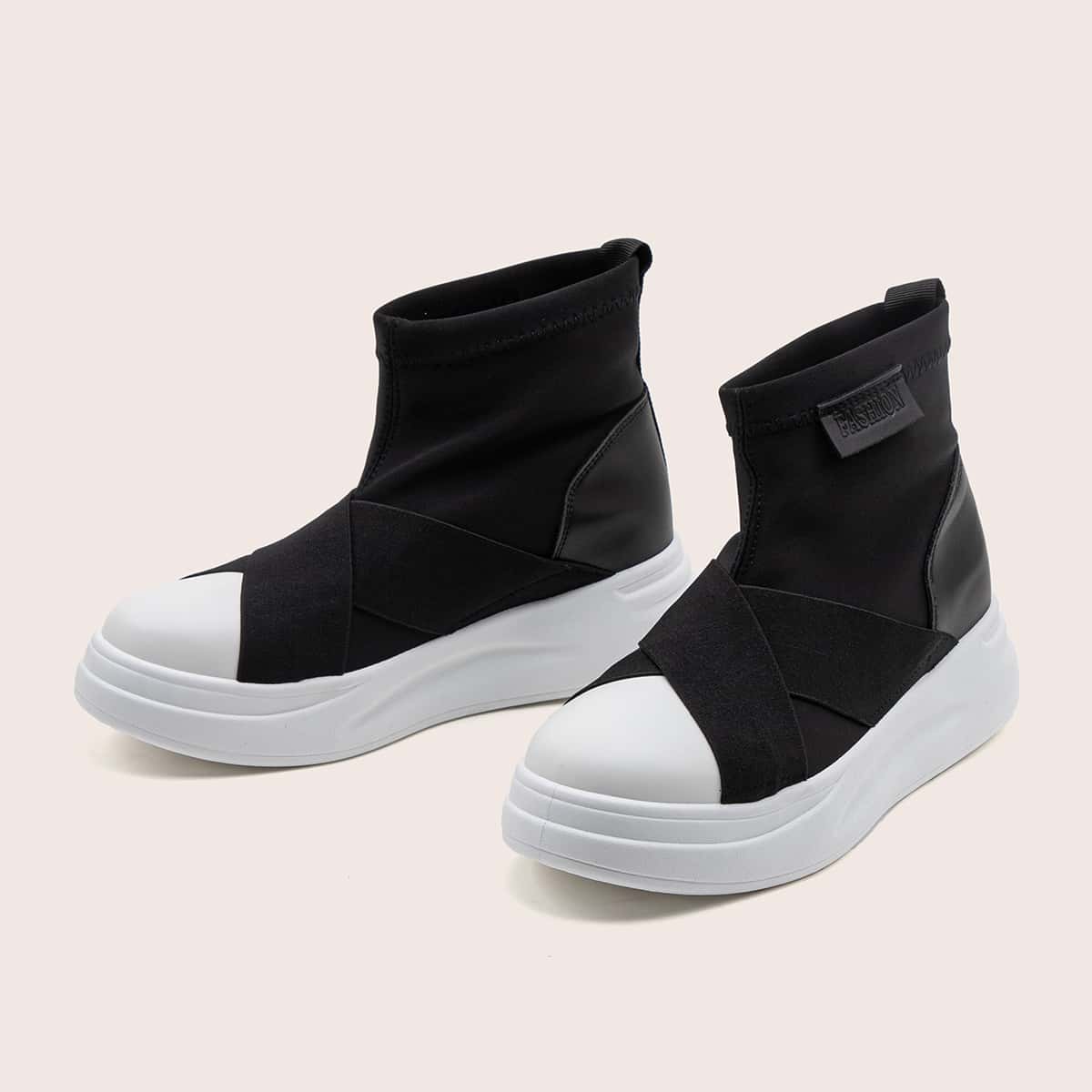 

Elastic Decor High Top Slip On Sneakers, Black