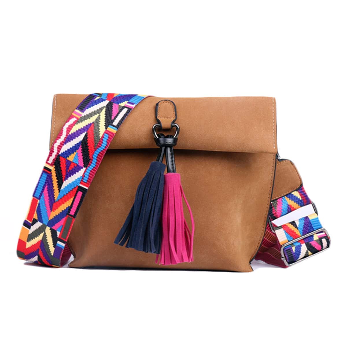 

Tassel Decor Solid Crossbody Bag, Brown