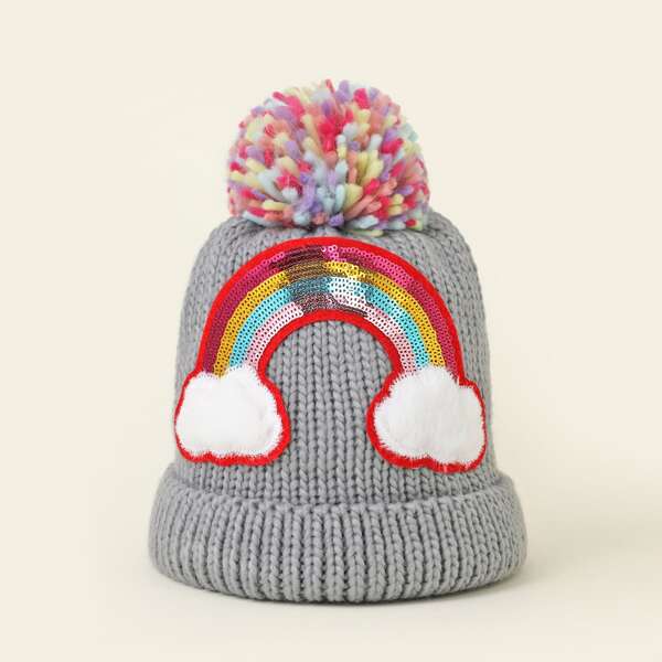 

Sequin Rainbow Decor Beanie, Grey