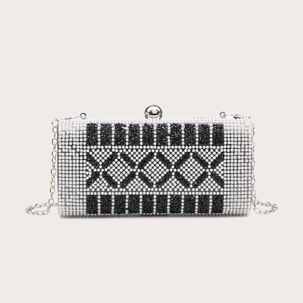 

Faux Pearl Beaded Chain Clutch Bag, Black