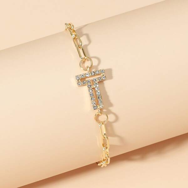 

Rhinestone Letter Decor Bracelet, Gold