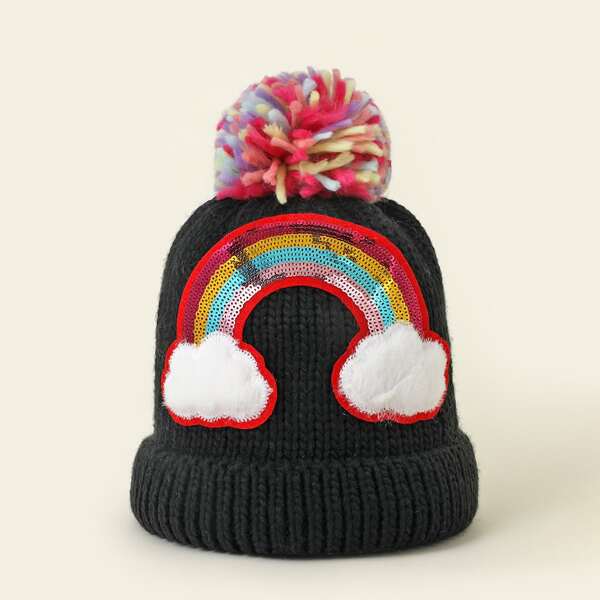 

Sequin Rainbow Decor Beanie, Black