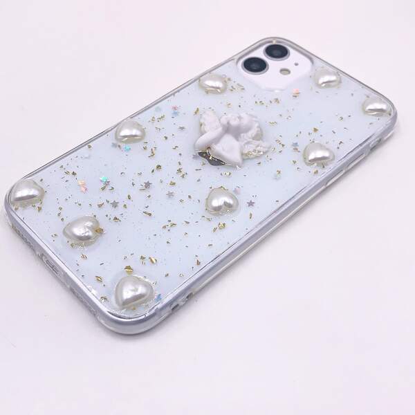 

Прозрачный чехол для iPhone с сердечком и ангелом 3D