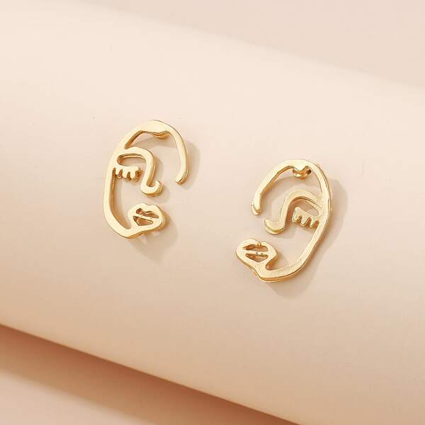 

Human Face Design Stud Earrings, Gold