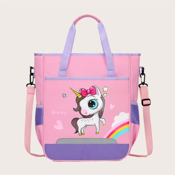 

Girls Cartoon & Letter Graphic Tote Bag, Pink