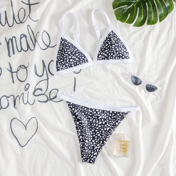 

Contrast Binding Thong Bikini Swimsuit, Multicolor