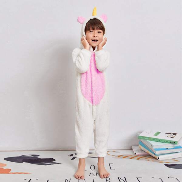 

Toddler Girls Cartoon Graphic 3D Design Flannel Plush Onesie, White