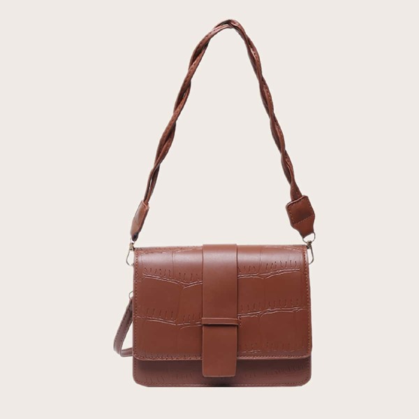 

Croc Embossed Flap Shoulder Bag, Brown
