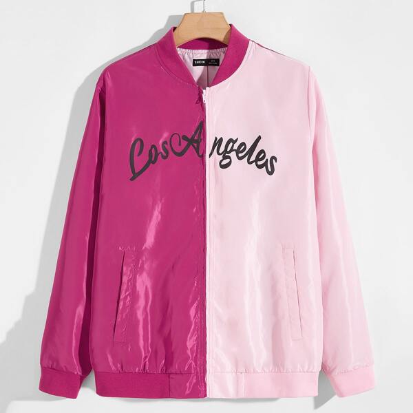 

Men Letter Graphic Spliced Bomber Jacket, Multicolor