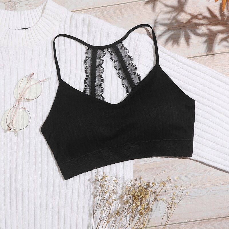

Scallop Trim Strap Bralette, Black