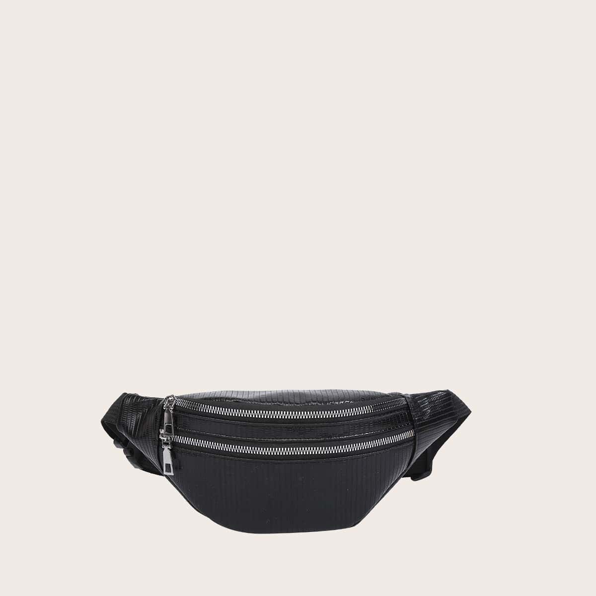 

Double Zip Front Fanny Pack, Black