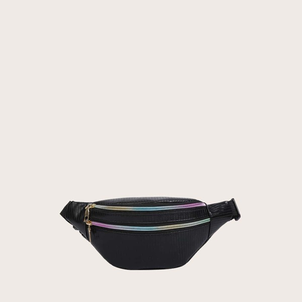 

Double Zip Front Fanny Pack, Black