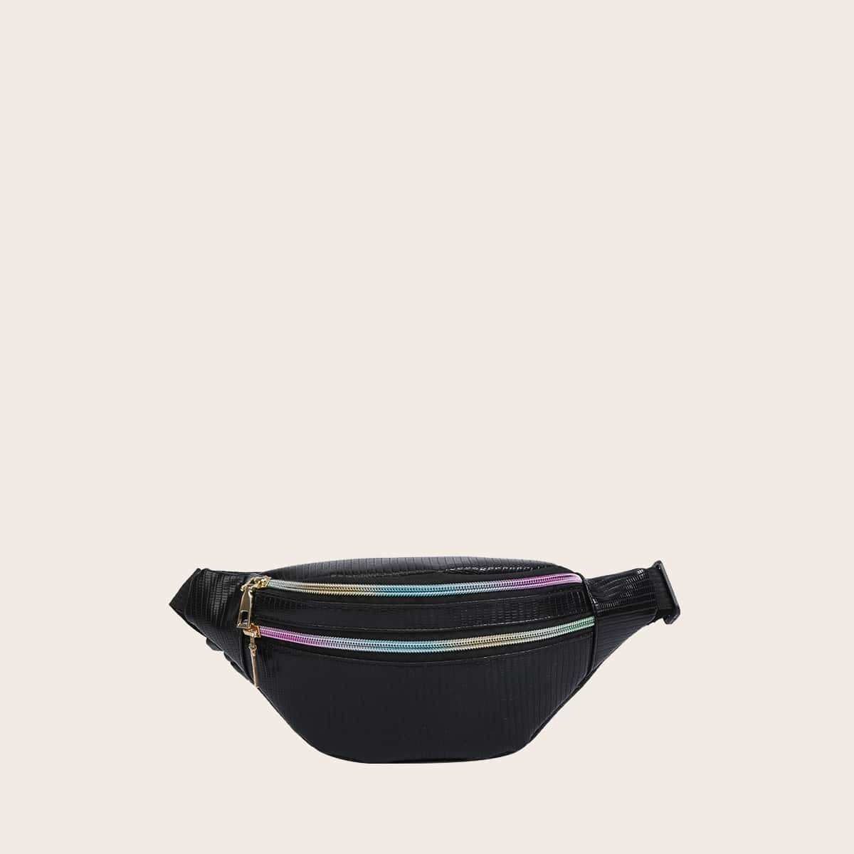 

Double Zip Front Fanny Pack, Black