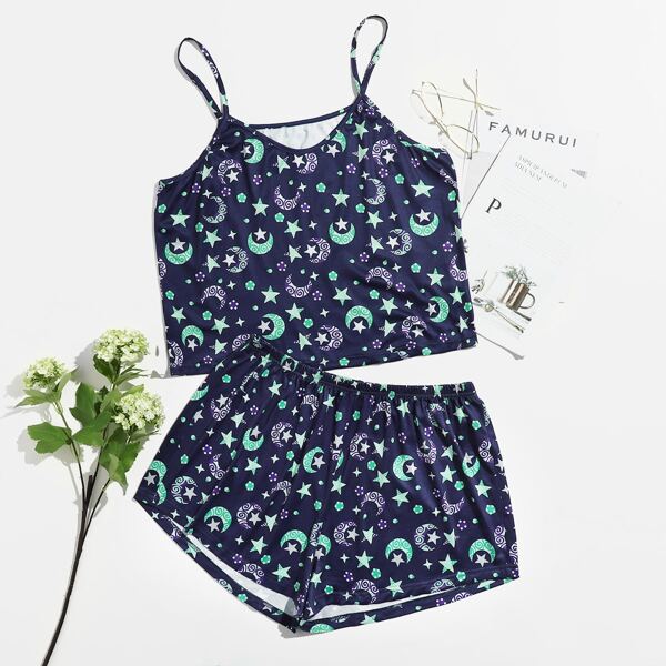

Plus Galaxy Print Pajama Set, Navy blue