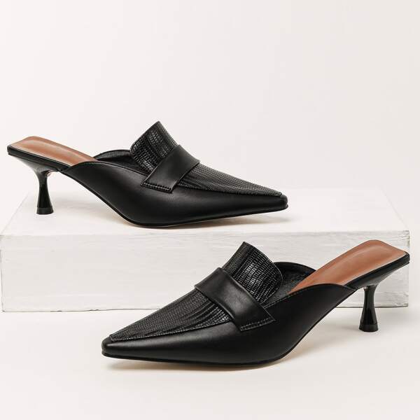 

Point Toe Lizard Pattern Mules, Black