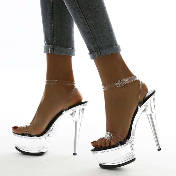 

Clear Ankle Strap Ultra High Heeled Sandals
