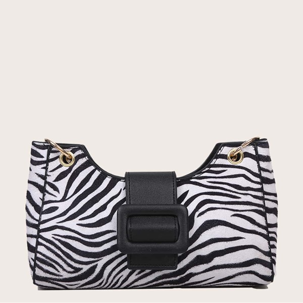 

Zebra Print Shoulder Bag, Black and white