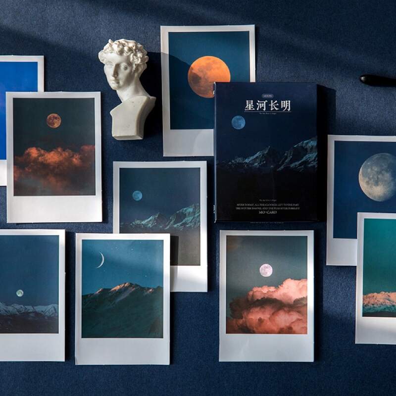 

30pcs Mountains & Moonlight Pattern Sticker, Blue