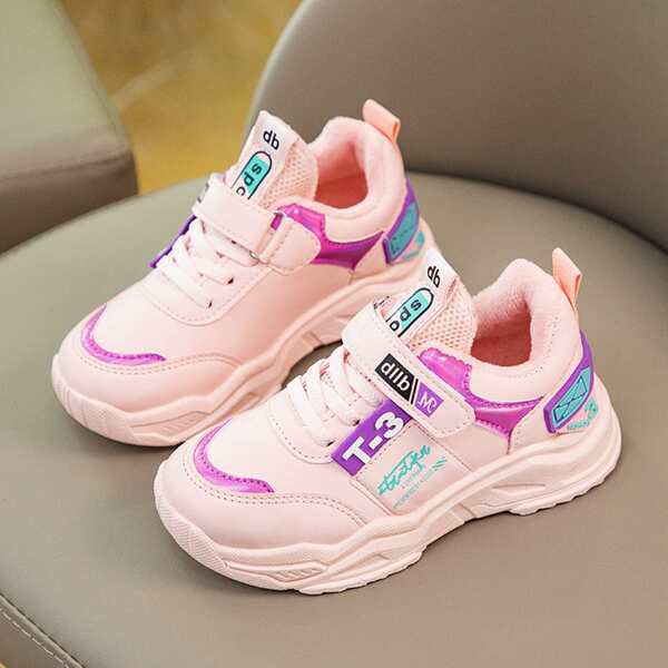 

Girls Letter Graphic Velcro Strap Sneakers, Pink