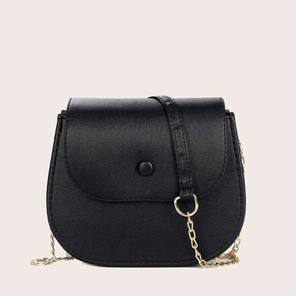 

Minimalist Flap Chain Saddle Bag, Black