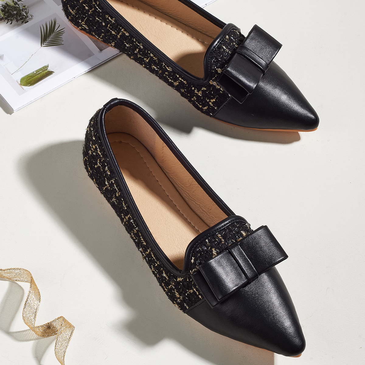 Image of Bow Decor Tweed Loafers