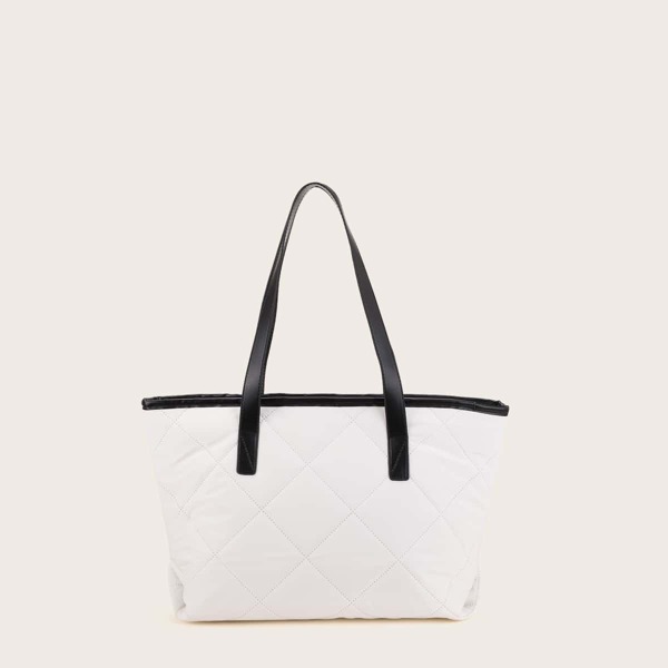 

Quilted Large Capacity Tote Bag, Black and white