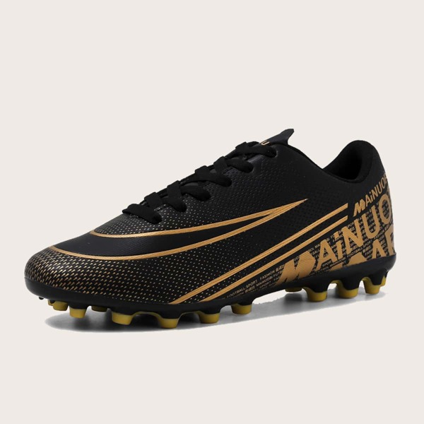 

Boys Letter Graphic Lace-up Front Soccer Shoes, Black