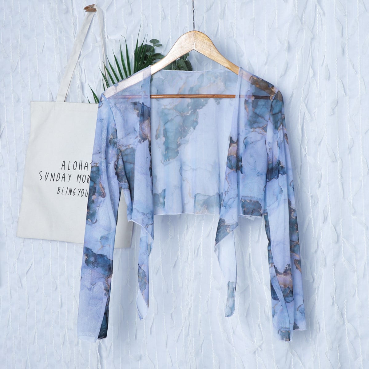 Image of Abstract Fluid Pattern Irregular Hem Kimono