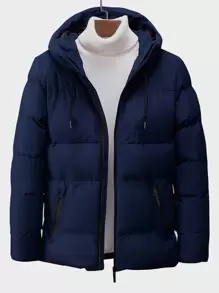 Manfinity Men Zip Up Hooded Puffer Jacket - Navy Blue - View 1