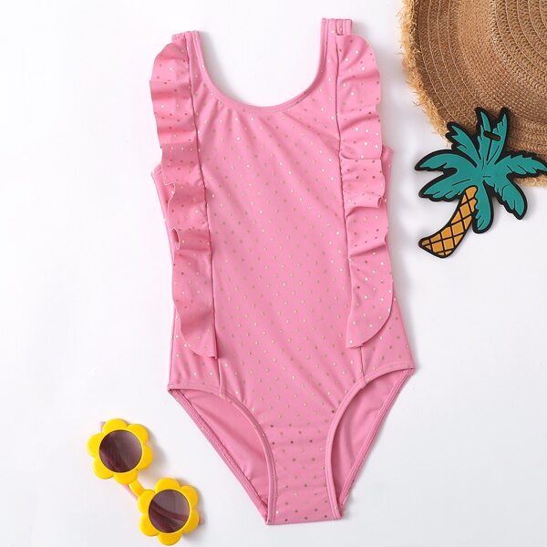 

Toddler Girls Ruffle Trim One Piece Swimsuit, Baby pink