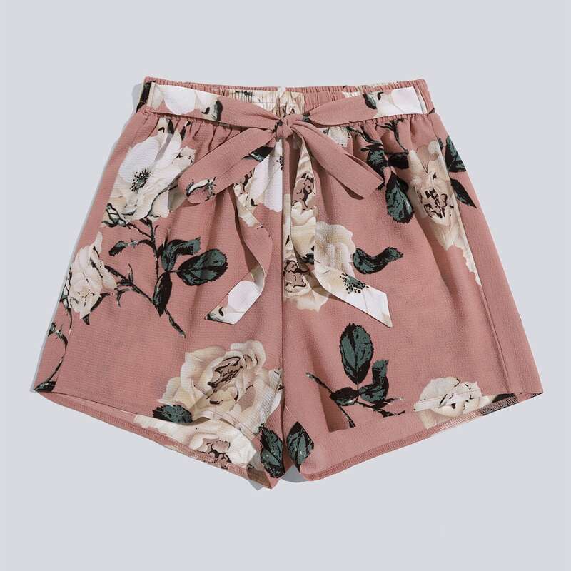 

Flower Print Tie Front Shorts, Multicolor