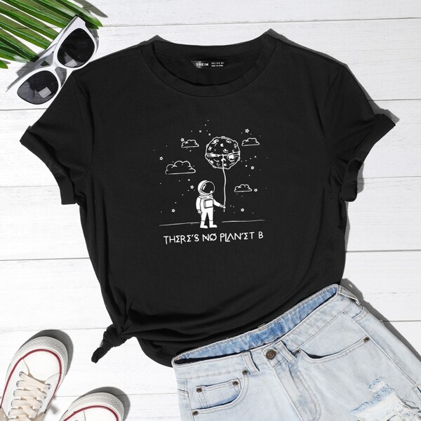 

Astronaut & Letter Graphic Tee, Black
