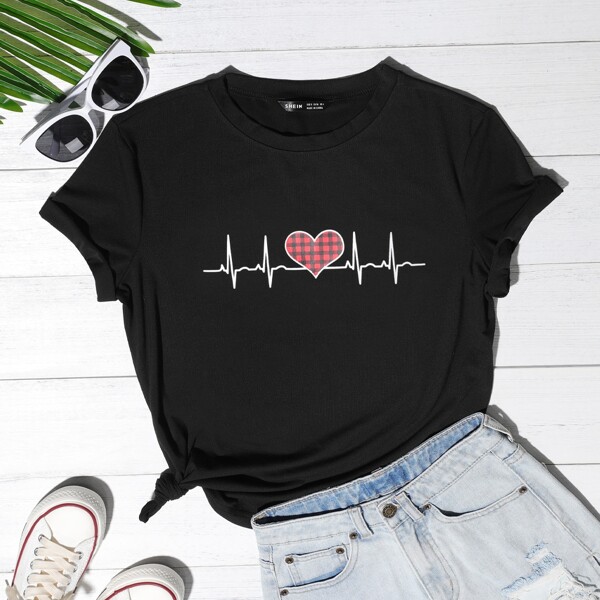 

Heartbeat Print Tee, Black