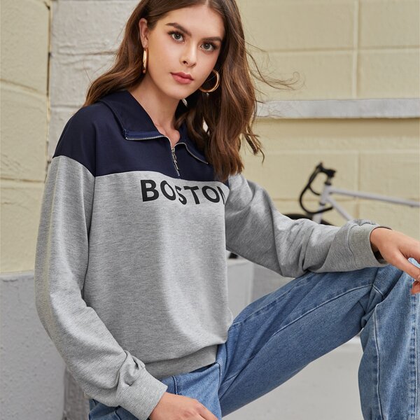 

Spliced Letter Graphic Half Zip Sweatshirt, Grey