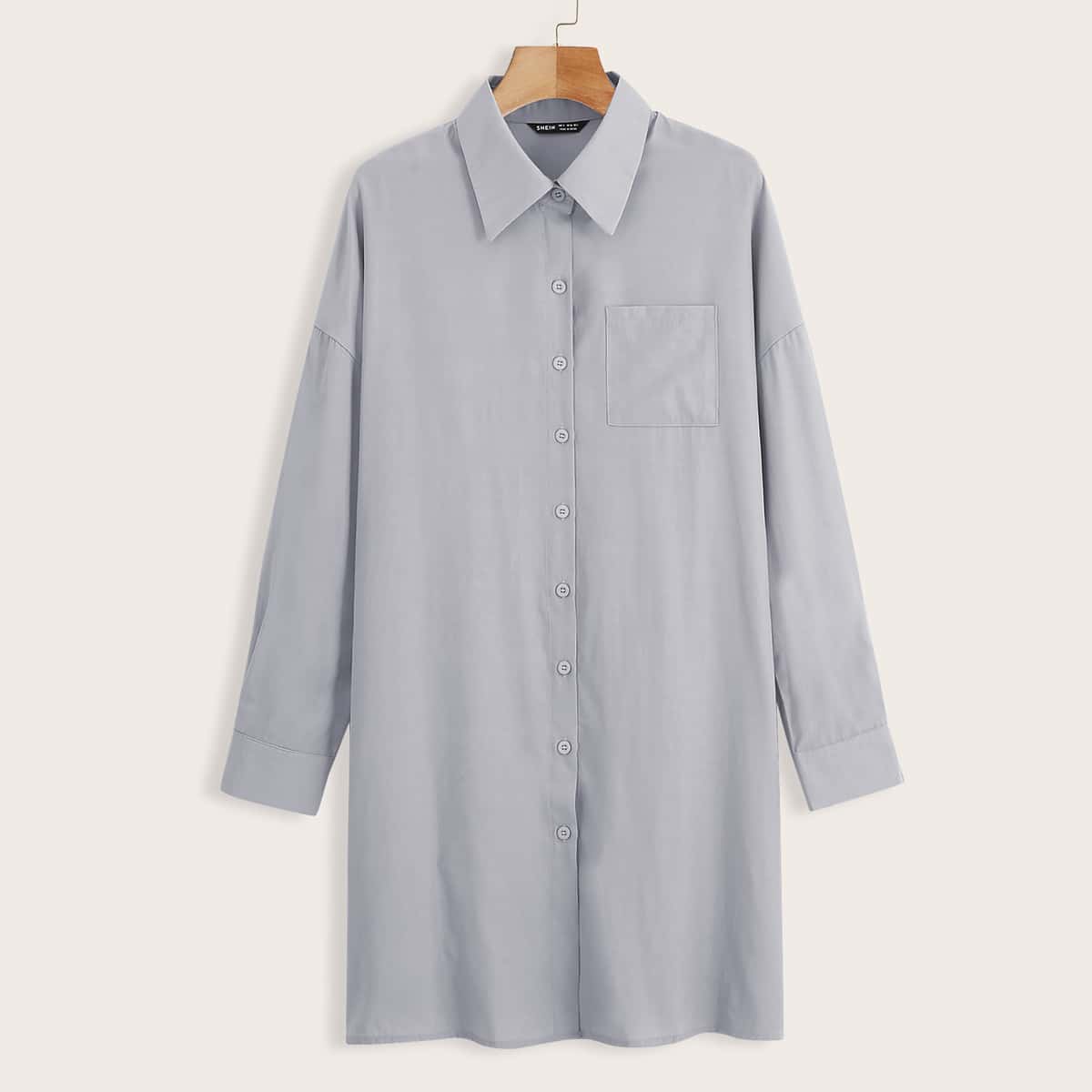 

Pocket Front Button Up Longline Blouse, Dusty blue