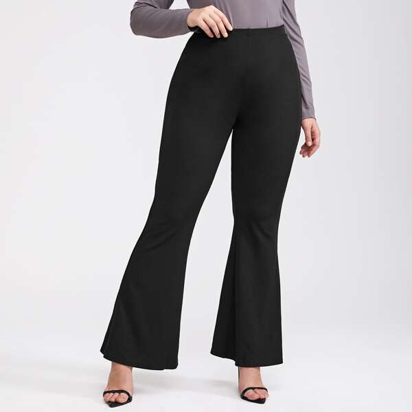

Plus Elastic Waist Flare Leg Pants, Black