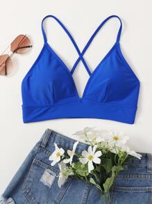 Crisscross Back Bikini Top - Royal Blue - View 3
