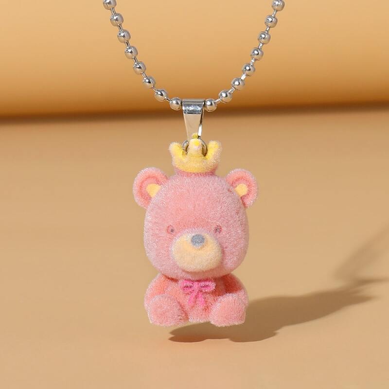 

Cartoon Bear Charm Necklace, Hot pink