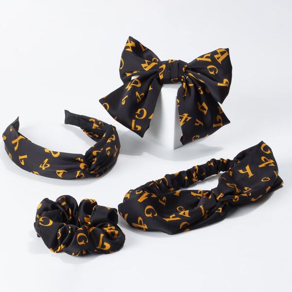 

4pcs Letter Graphic Hair Accessory, Black