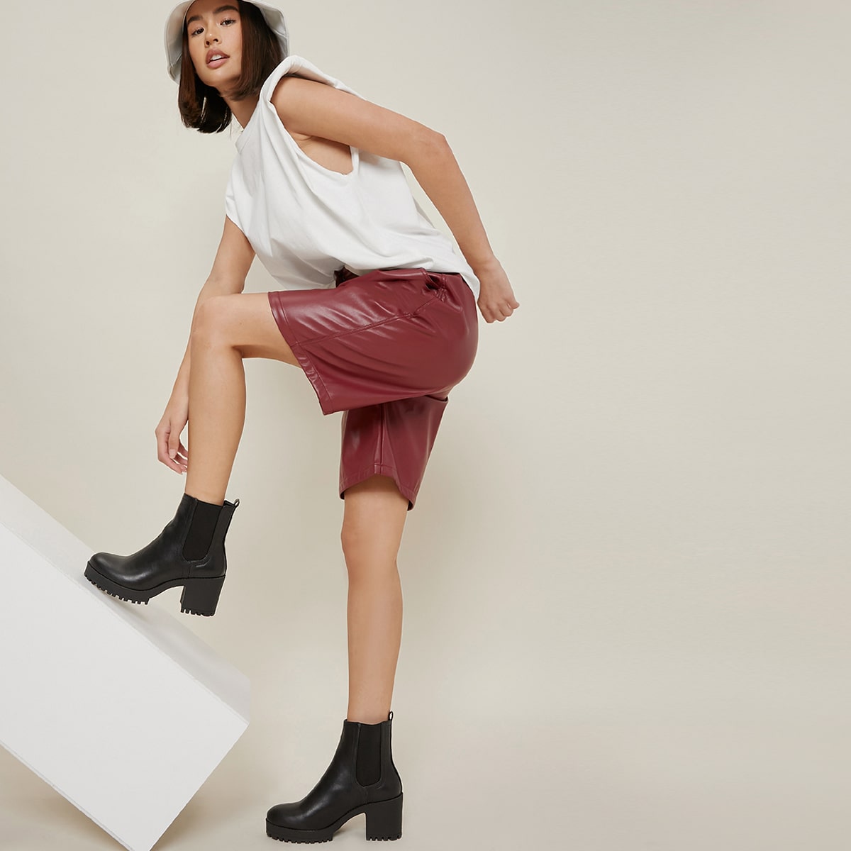 Image of Faux Leather Lug Sole Block Heel Chelsea Boots