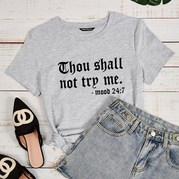 

Slogan Graphic Round Neck Tee, Light grey