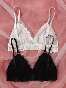 ROMWE 2packs Lace Bralette Sexy Lingerie - Black and White - View 2