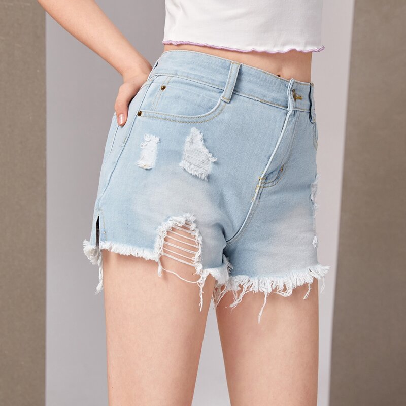 

Distressed Denim Shorts, Light wash
