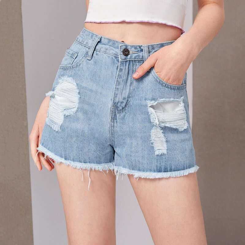 

Distressed Denim Shorts, Light wash