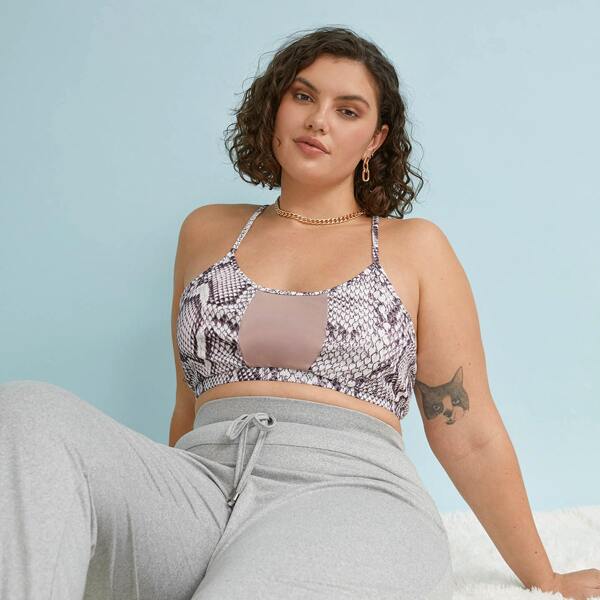 

Plus Snakeskin Print Criss Cross Back Cami Top, Multicolor
