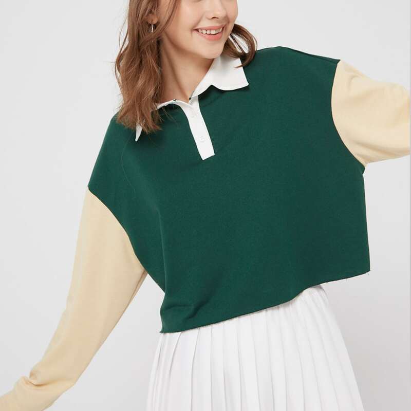 

Polo Neck Colorblock Oversized Sweatshirt, Multicolor