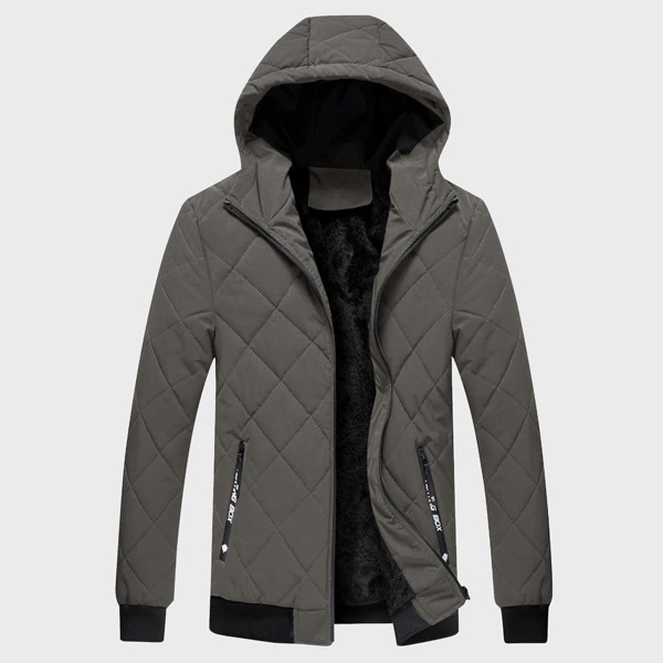 

Men Letter Graphic Zip Up Hooded Quilted Jacket, Grey