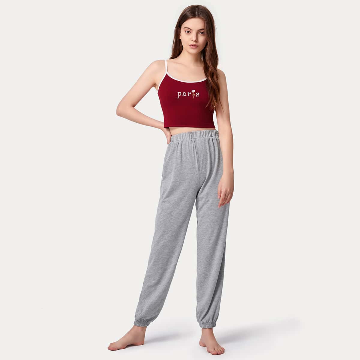 

Letter & Floral Embroidery Cami PJ Set, Multicolor