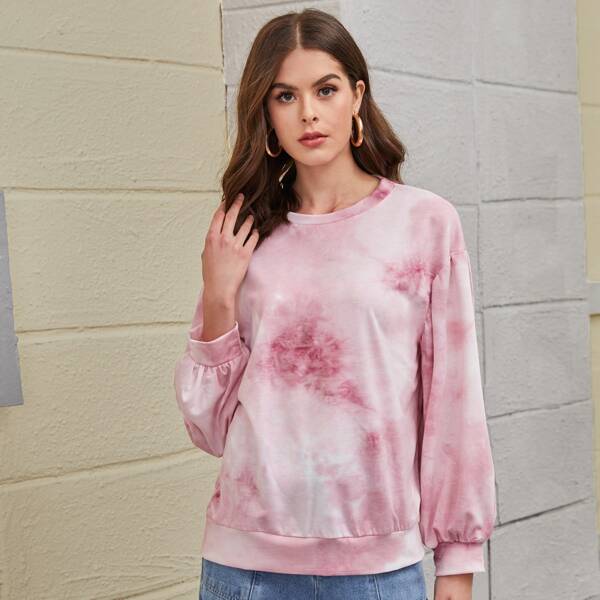 

Tie Dye Drop Shoulder Sweatshirt, Baby pink